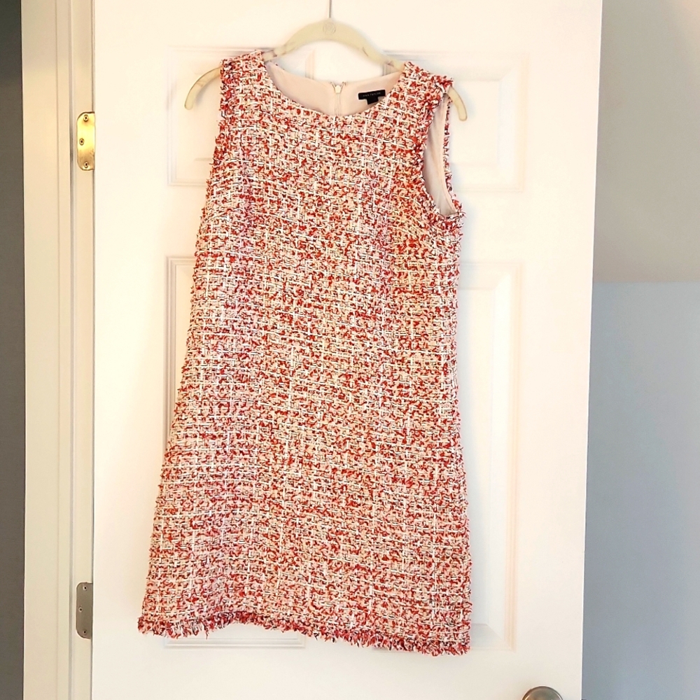 Ann Taylor Red/Black/White Fringe Tweed Dress Size 6
